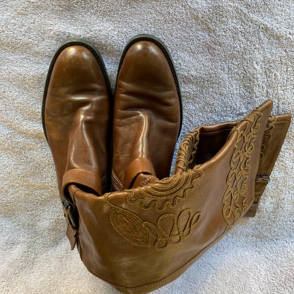 Apepazza Brown Leather Embroidered Knee High Boots Size 38.5 Regale SIZE 8 - Picture 4 of 10